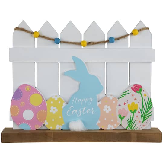 11.75&#x22; Happy Easter Bunny &#x26; Picket Fence Tabletop D&#xE9;cor
